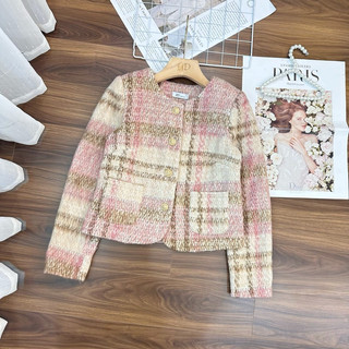 Áo dạ tweed kẻ ziczac chanh xả - hàng vnxk cao cấp