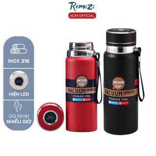 Bình Giữ Nhiệt REMIZI Hiển Thị Nhiệt Độ 600ml - 100ml, Bình Đựng Nước Inox 316  - BTC08 Giữ Nóng Lạnh 6- 12 Tiếng