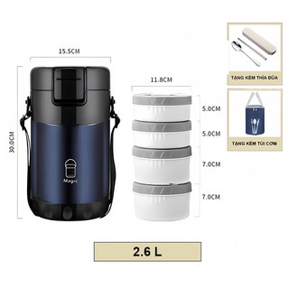 [Tặng Túi Cơm, Thìa Đũa] Hộp Cơm Giữ Nhiệt Cao Cấp Magic Chất Liệu Inox SuS 304, Giữ Nhiệt Khoảng 8 Giờ