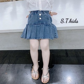 Chân váy jean bé gái có quần bảo hộ, chân váy bò xếp ly bé gái form 10-30kg