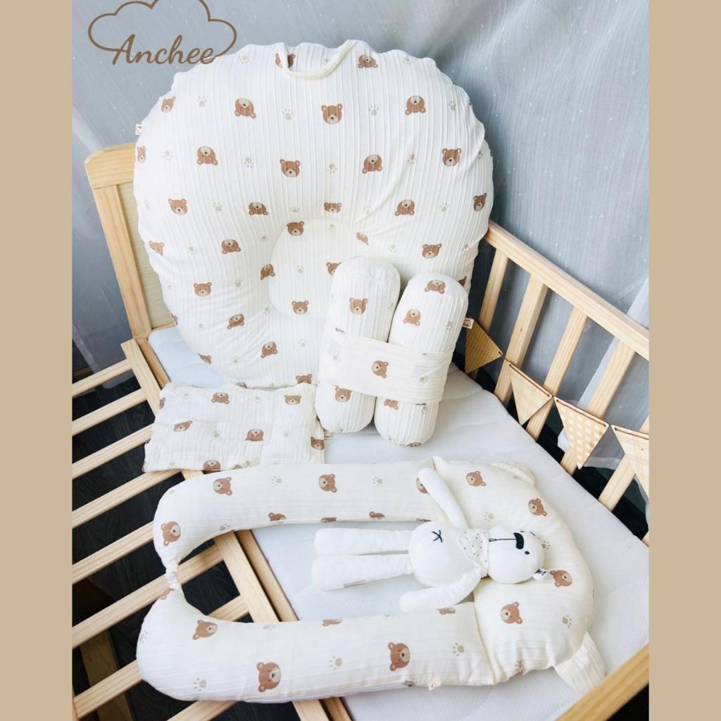 combo 3 bộ gối chống trào, gối u, bộ chặn 2 quả đũi gân cho bé Anchee