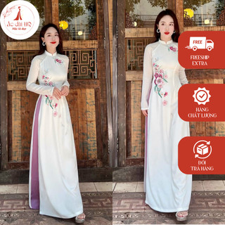 Áo dài nữ chất liệu lụa thêu hoa cao cấp - Xưởng may Áo dài HQ - AD13