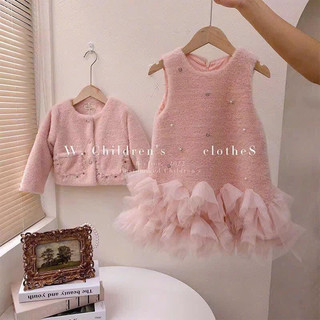 Quần áo trẻ em, váy dạ hồng bé gái kèm áo khoác qccc cực xinh, ấm - m8925 | tata kids