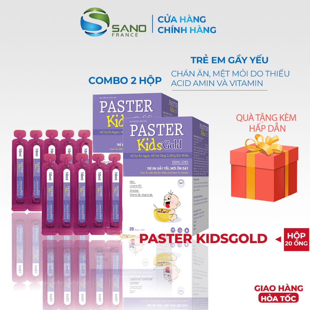 Siro ăn ngon Combo 2 Hộp Paster Kids Gold ống Sanofia France - Giúp bé ăn ngon miệng, tăng đề kháng,