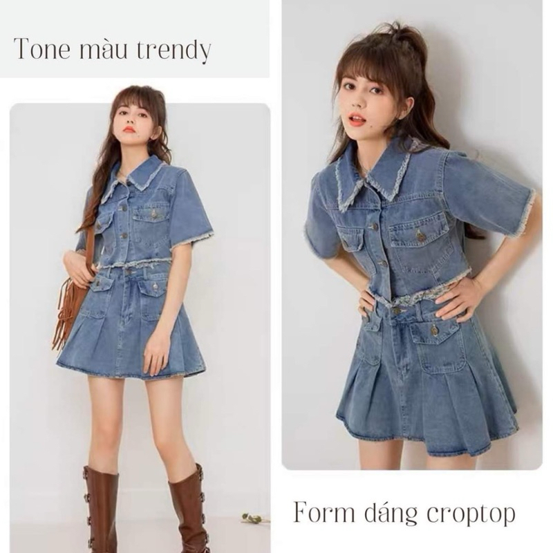 set váy jean có hình thật