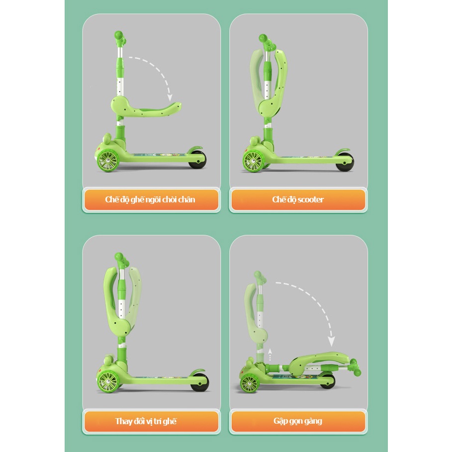 Xe trượt Scooter đa năng mẫu mới hình Ếch cao cấp trang bị nhạc và đèn