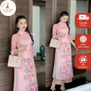 Áo dài cách tân nữ chất liệu organza cao cấp thêu hoa 4 tà sống động - Xưởng may áo dài HQ - HQ14
