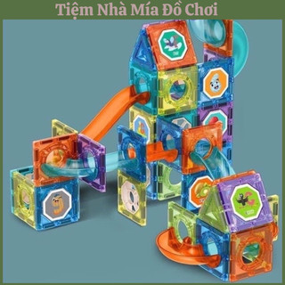 Bộ Lắp Ghép Nam Châm Ánh Sáng 97 Chi Tiết, Magnetic Sticks 4D, Có Cầu Trượt Thả Bóng, Đồ Chơi Trí Tuệ