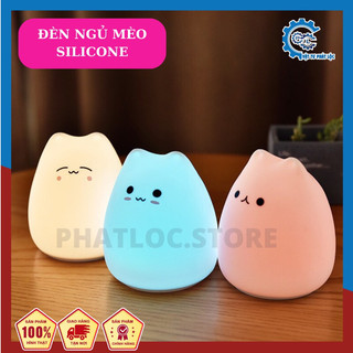  Đèn ngủ trang trí,đèn Led Silicon cảm ứng vỗ tay hình mèo mini dễ thương 