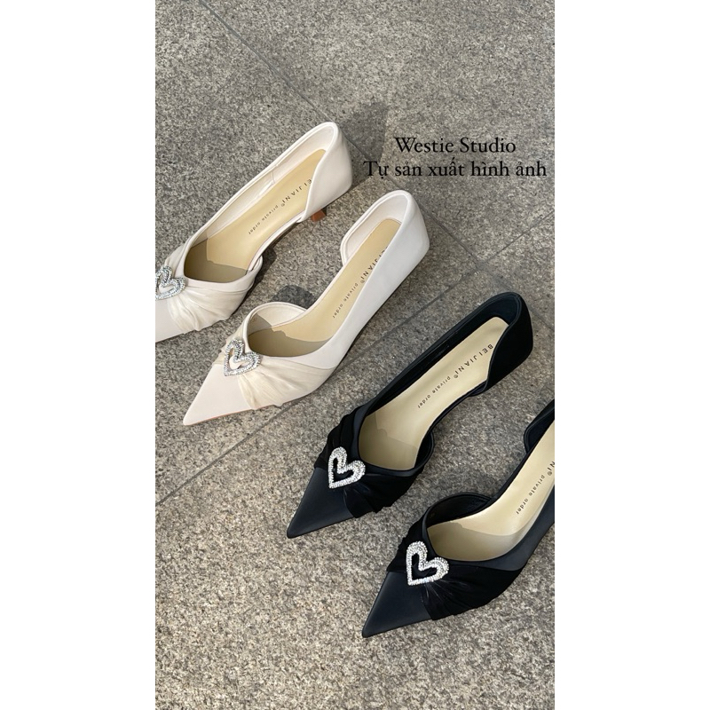 Giày Cao Gót 5CM Nữ Hình Trái Tim Rhinestone Kink Side Mũi Nhọn Thanh Lịch WESTIE STUDIO - A377.GN
