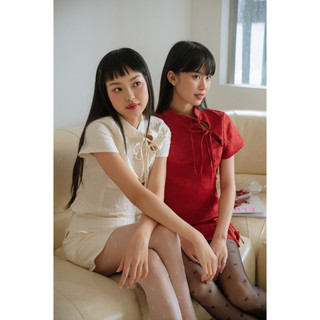 Áo cổ tàu cộc tay buộc nơ naked by v - gấm top