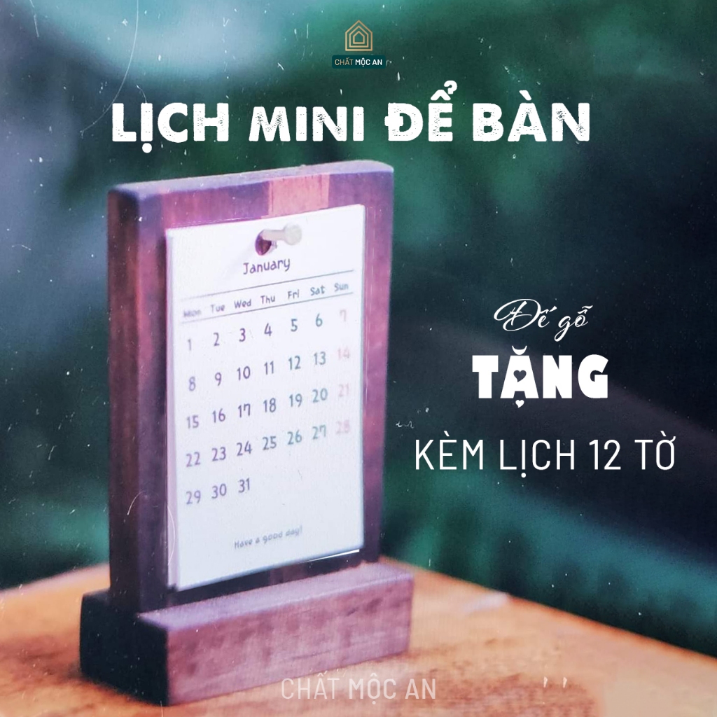 Lịch Để Bàn 2024 Bằng Gỗ Kích Thước Mini