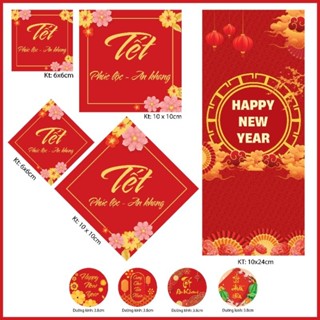  set 10 tem chữ tết dán trang trí hộp quà lọ hũ hạt khô bánh kẹo tết decan dán túi giấy dán giỏ quà tết 