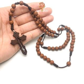 Tràng hạt mân côi. gỗ tự nhiên khắc thánh giá từng hạt. dùng làm trang sức và cầu nguyện.mc4229.