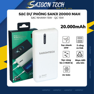 Pin Sạc Dự Phòng SANJI 20000mAh với 2 Cổng Sạc Ra USB 5V-2.4A