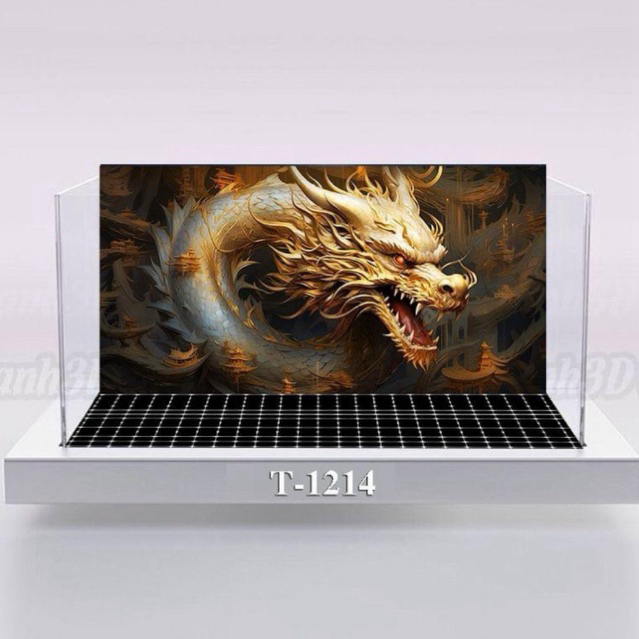 Tranh 3D Bể Cá Cảnh Mẫu Rồng Vàng - Tranh Bể Cá Sẵn Keo Dán - Tặng Kèm Bộ Dụng Cụ Dán