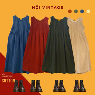 Váy Tay Sát Vintage/ Mori Freesize Chít Dọc Suông Cotton
