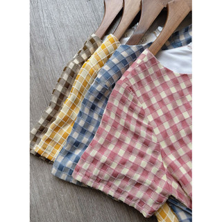 Đầm caro dáng midi phối dây eo