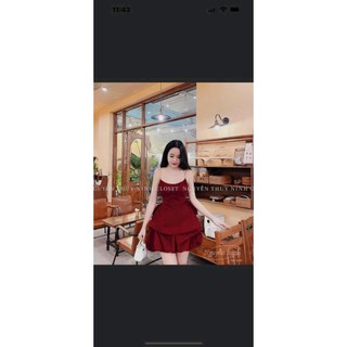 Đầm thiết kế 2 dây phối dây xích vheso sau lưng ôm eo from xòe bồng bềnh sexy quyến rũ
