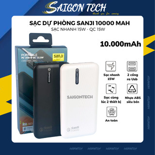 Pin Sạc Dự Phòng SANJI 10000mAh với 2 Cổng Output USB Và 2 Cổng Input Micro Type-C Hỗ Trợ Sạc Cho Nhiều Dòng Máy