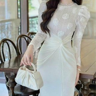 Váy dự tiệc vai bồng dáng ôm chít eo siu tôn dáng váy thiết kế cao cấp chất vải lưới hoa hồng sang trọng, thời thượng