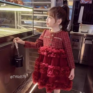  Quần áo trẻ em Váy công chúa cao cấp bé gái dạ tweed đỏ phối voan cho bé 12-25kg V379 | Tiểu Yến KID 