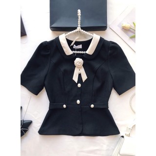 Áo kiểu công sở tay ngắn phối kèm hoa xinh xắn ( Thời trang Lolita Xinh ) HN010124