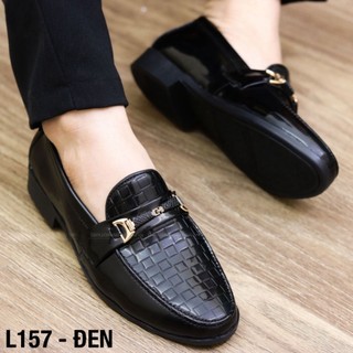 Giày lười nam màu đen da PU hàng Kỹ bóng dập vân caro nổi giầy dior da nam full size 38-43