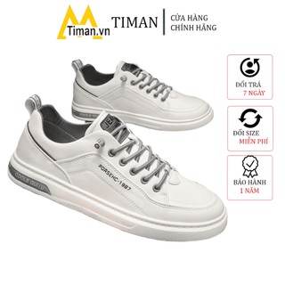 Giày thể thao nam sneaker cổ thấp chất liệu da màu trắng đen cao cấp đẹp bảo hành 1 năm SN12 TIMAN