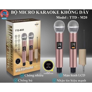 Mic hát karaoke, Micro không dây TTD - M20 cao cấp, chống hú, chống nhiễu, màn hình LCD - Mic hát dùng cho loa kéo âm li