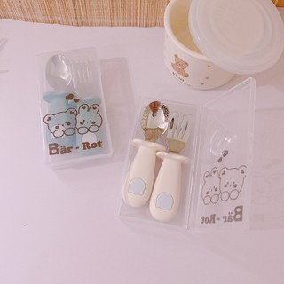 Bộ thìa dĩa tập xúc tập ăn cho bé set thìa nĩa cho trẻ tập ăn dặm barrot kèm hộp đựng
