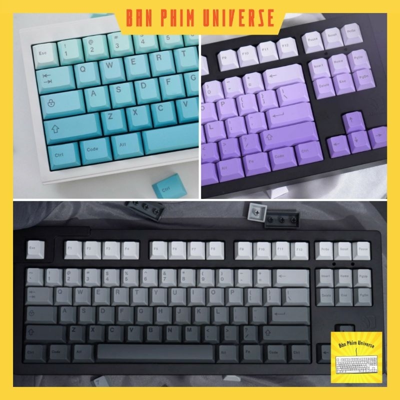 Keycap Gradient Không Xuyên LED PBT Dyesub Profile Cherry 124 Nút Bàn Phím Keycap Đen Tím Xanh