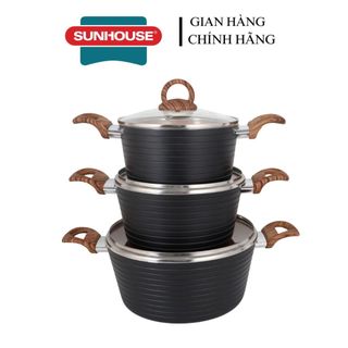 Bộ 3 nồi ceramic đáy từ sunhouse shg2003mca với 3 size 18/20/24cm dùng trên mọi loại bếp