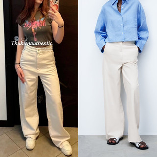 Quần jean lưng cao zara 9632/042/712 zw the alma màu kem ống rộng