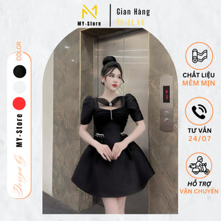 Váy thiết kế, đầm dự tiệc thiết kế cổ nơ tơ đính đá phối chân váy tafta bồng xòe  cao cấp hàng loại 1- TK623
