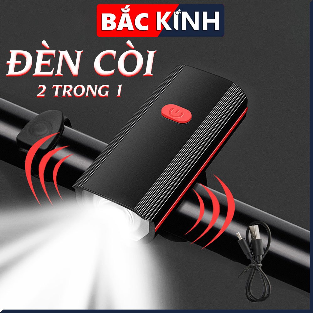 Đèn Xe Đạp Thể Thao Siêu Sáng Có Còi Sạc Pin USB Chống Nước Tốt