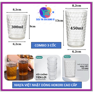   Giá Sỉ HCM  Combo 3 Cốc Nhựa Uống Nước HOKORI Hình Tổ Ong Nhựa Việt Nhật - Ly MICA Cao Cấp 300ml 450ml 