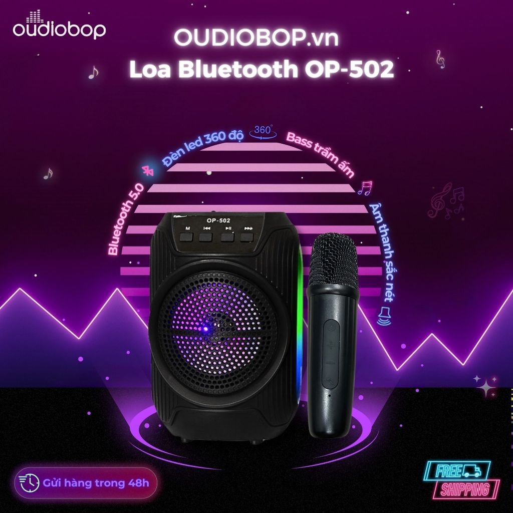 Loa Bluetooth kèm mic không dây OUDIOBOP OP-502 bass cực mạnh, âm thanh sắc nét pin cực trâu lỗi 1 đổi 1 trong 7 ngày