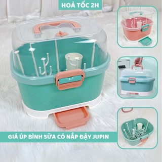 Giá úp bình sữa có nắp đậy và lỗ thoáng khí Jupin mẫu mới