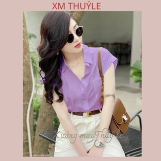 Áo sơ mi công sở nữ,aó sơ mi tay hến phom dáng thời trang vải đũi mặc mát lịm bao sang, mã 1