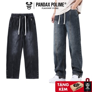 Quần jean ống suông rộng lưng thun dây rút baggy hiphop unisex y2k bigsize dance hack dáng nam nữ Pandax Polime