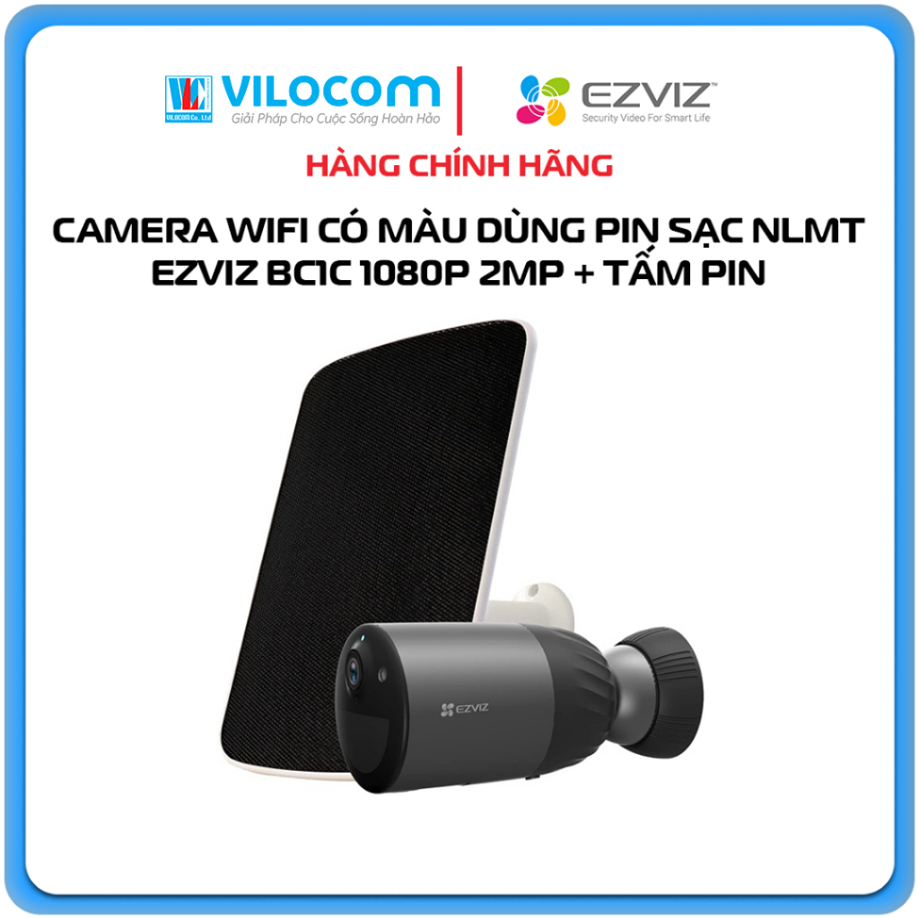 Camera IP ngoài trời Dùng Pin Sạc in EZVIZ BC1C kèm pin mặt trời CS-CMT-Solar - Hàng Chính Hãng