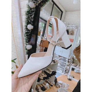 Giày sandal cao gót nữ 7p bít mũi bít gót da lỳ mẫu mới