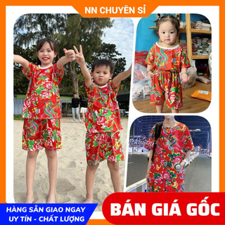 Đồ bộ khăn trải bàn unisex em bé nam nữ từ 7kg đến 85kg vải thun mềm mịn mát họa tiết DBRBD