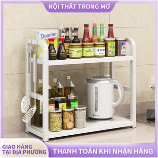 Giá Đựng Gia Vị Kệ Gia Vị Nhà Bếp 2/3 Tầng Kệ Để Đồ Giúp Nhà Bếp Thêm Gọn Gàng Kệ Bếp Khung Kim Loại Mặt Gỗ MDF