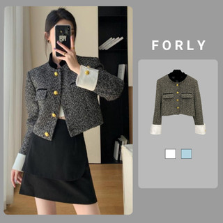 Áo khoác dạ tweed phối tay trắng Forlyoffical có đệm vai phong cách Hàn Quốc T041