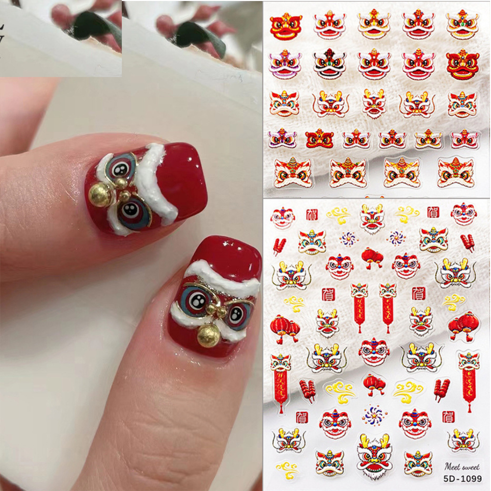 Sticker Tết lụa nổi 5D, miếng dán móng tay trang trí móng