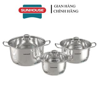 Nồi inox 5 đáy sunhouse shg788 size 16-20-24cm nấu được trên mọi loại bếp