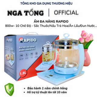 [FreeShip + Mã GG] Ấm Đa Năng Rapido 1.8L, 10 Chức Năng, Thủy Tinh Và Nhựa PP, Bảo Hành 12 Tháng