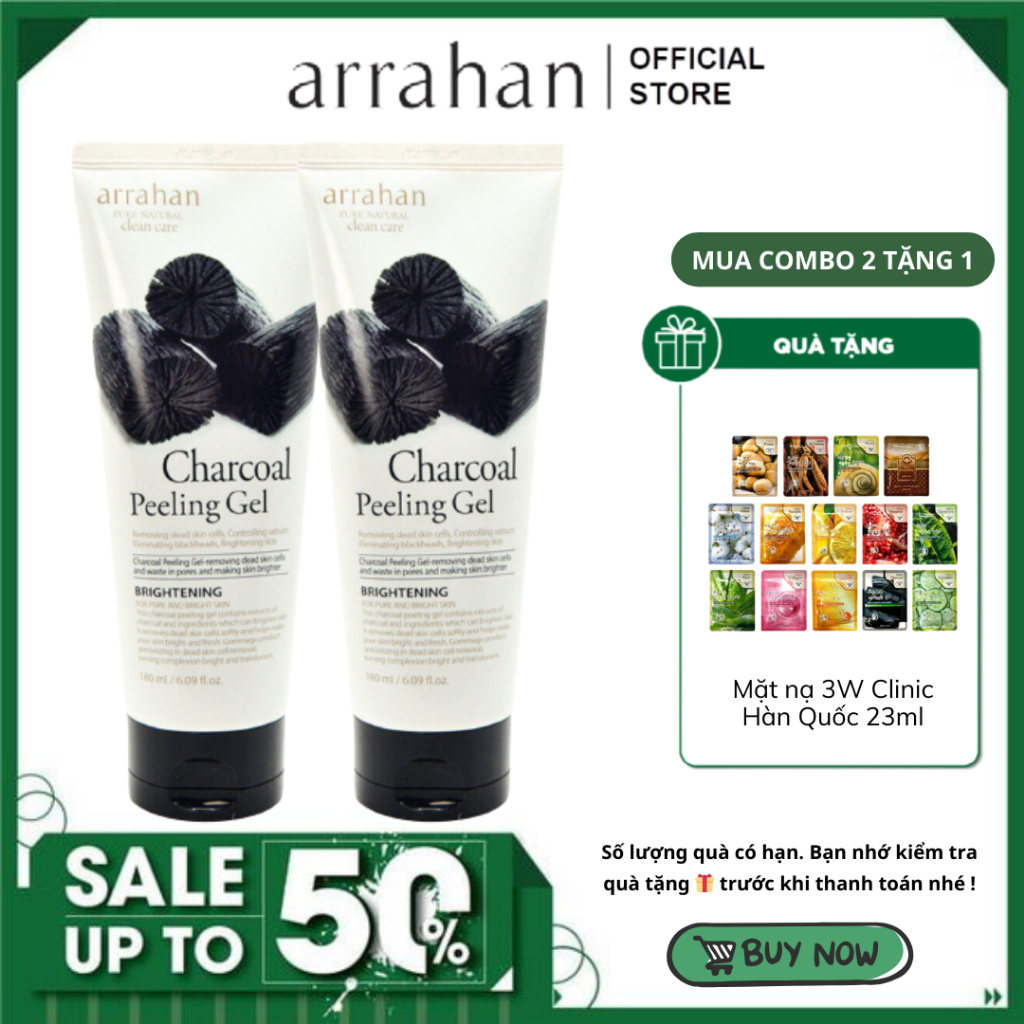 Combo 2 Tẩy Da Chết Arrahan Charcoal Peeling Gel 180ml Hàn Quốc (Arrahan than)